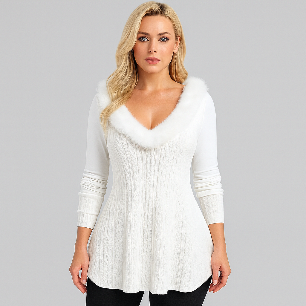 Helene Strikbluse med Fuskepelskrave