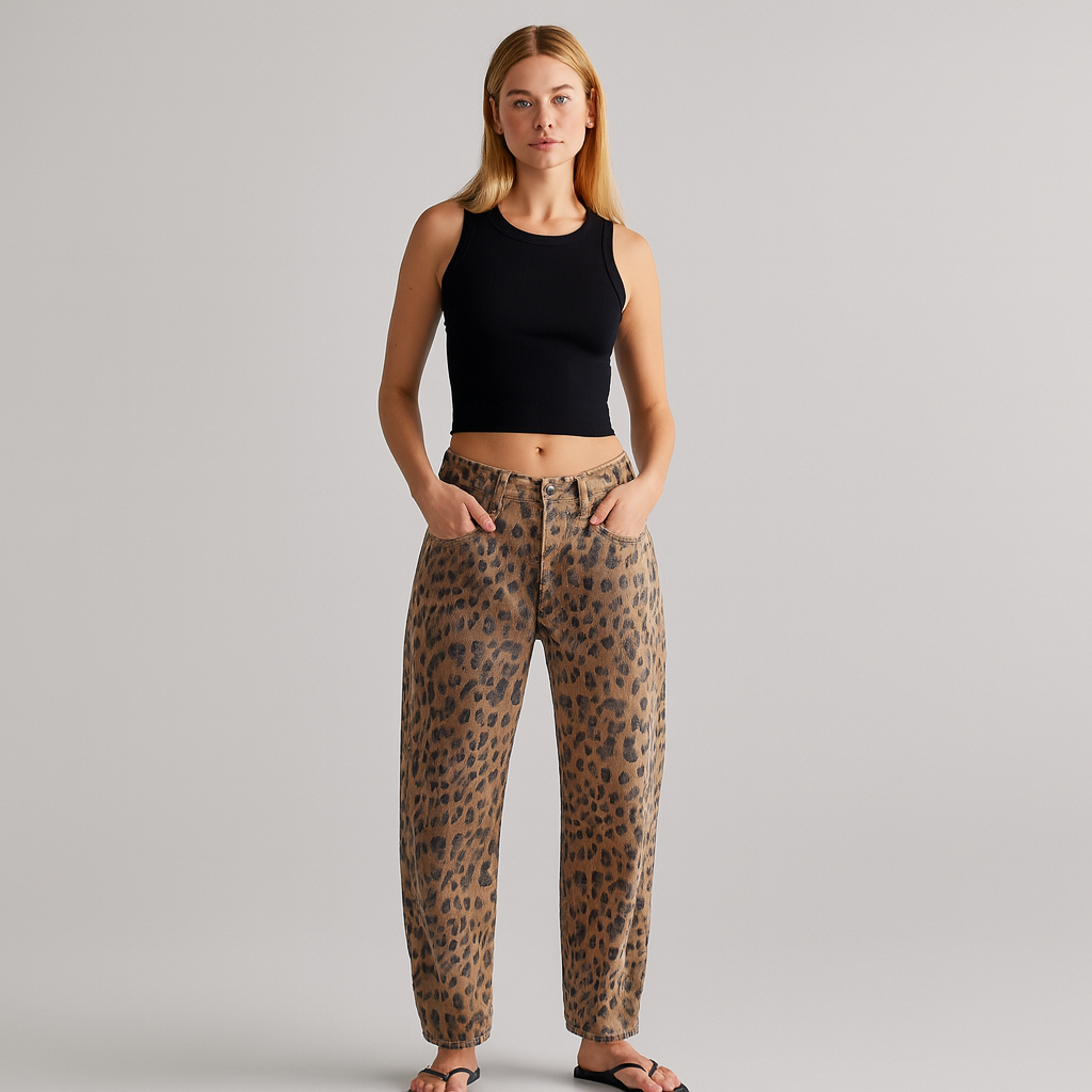 Lærke Jeans med leopardmønster