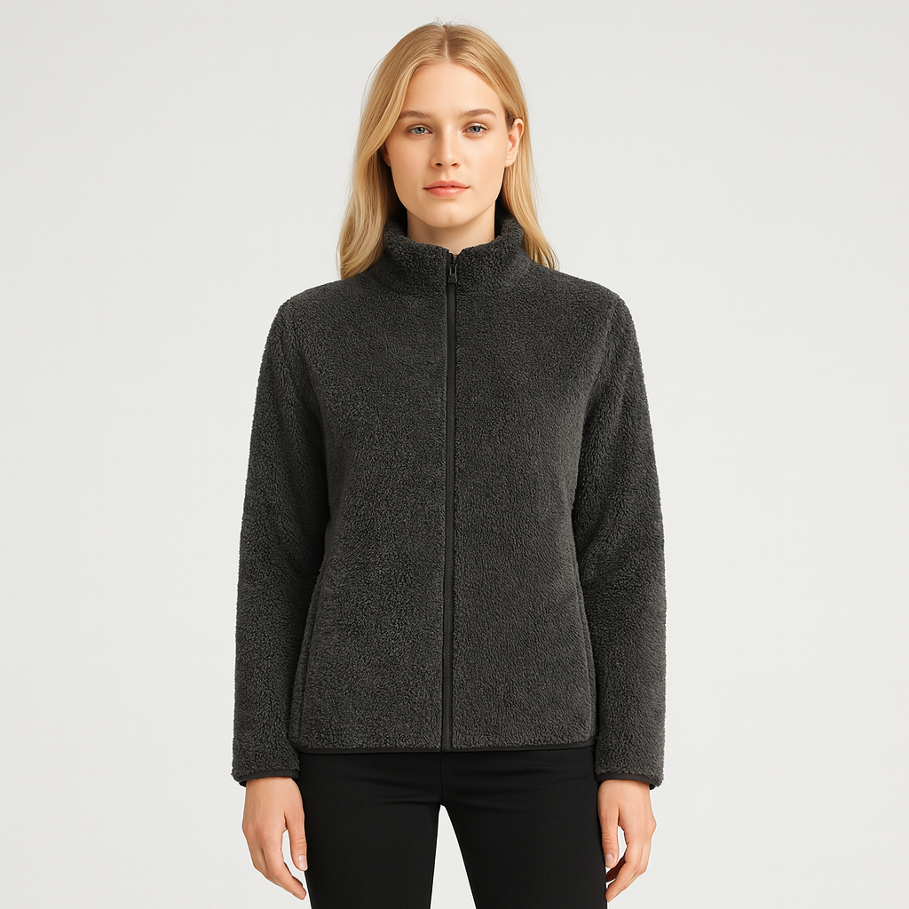 Pernille Fleece-cardigan med gennemgående lynlås