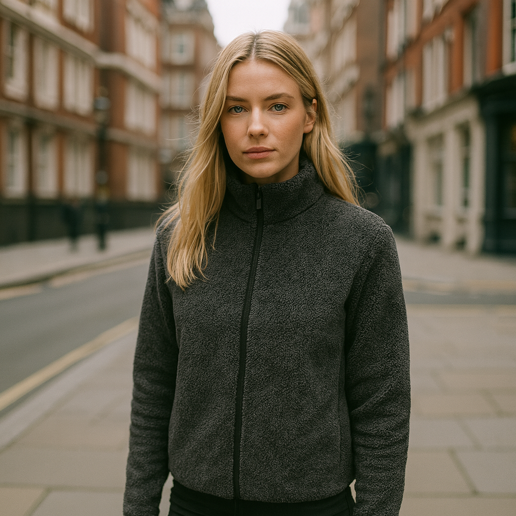 Pernille Fleece-cardigan med gennemgående lynlås