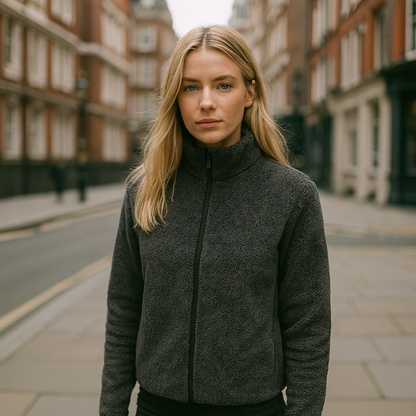 Pernille Fleece-cardigan med gennemgående lynlås